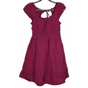 Anthropologie womens small boho dress linen cotton mauve purple ruched